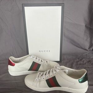 Gucci White Sneakers with Red and Green Accents